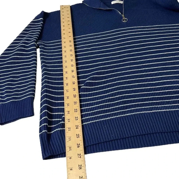 Chicsoul Blue White Striped Quarter Zip Pullover Sweater Long Sleeves Womens 2XL - Picture 4 of 6